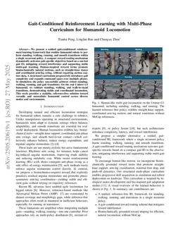 Gait-Conditioned Reinforcement Learning with Multi-Phase Curriculum for Humanoid Locomotion