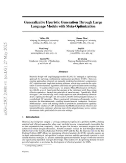 Generalizable Heuristic Generation Through Large Language Models with Meta-Optimization