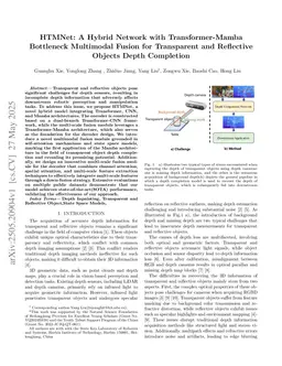 HTMNet: A Hybrid Network with Transformer-Mamba Bottleneck Multimodal Fusion for Transparent and Reflective Objects Depth Completion
