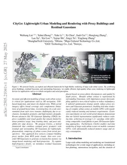 CityGo: Lightweight Urban Modeling and Rendering with Proxy Buildings and Residual Gaussians