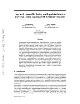 Improved Impossible Tuning and Lipschitz-Adaptive Universal Online Learning with Gradient Variations