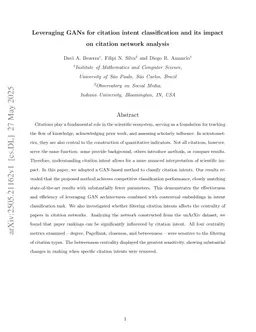Leveraging GANs for citation intent classification and its impact on citation network analysis