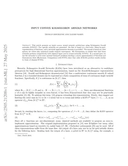 Input Convex Kolmogorov Arnold Networks