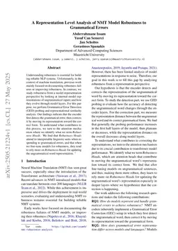 A Representation Level Analysis of NMT Model Robustness to Grammatical Errors