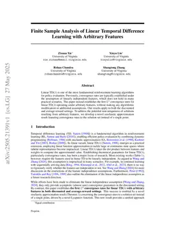 Finite Sample Analysis of Linear Temporal Difference Learning with Arbitrary Features