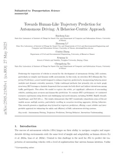 Towards Human-Like Trajectory Prediction for Autonomous Driving: A Behavior-Centric Approach