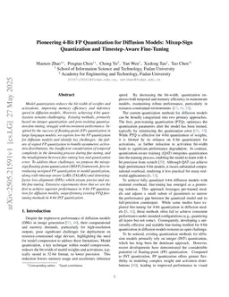 Pioneering 4-Bit FP Quantization for Diffusion Models: Mixup-Sign Quantization and Timestep-Aware Fine-Tuning