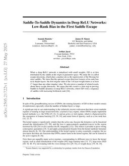 Saddle-To-Saddle Dynamics in Deep ReLU Networks: Low-Rank Bias in the First Saddle Escape