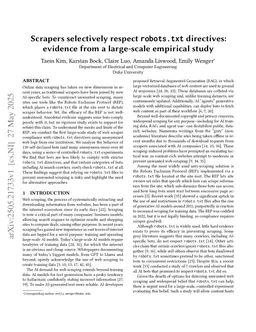 Scrapers selectively respect robots.txt directives: evidence from a large-scale empirical study