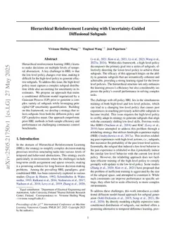 Hierarchical Reinforcement Learning with Uncertainty-Guided Diffusional Subgoals