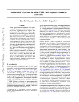 An Optimistic Algorithm for online CMDPS with Anytime Adversarial Constraints