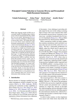 Principled Content Selection to Generate Diverse and Personalized Multi-Document Summaries