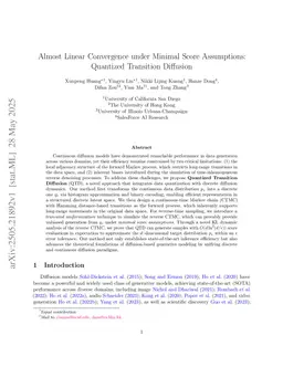 Almost Linear Convergence under Minimal Score Assumptions: Quantized Transition Diffusion