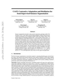 CAST: Contrastive Adaptation and Distillation for Semi-Supervised Instance Segmentation