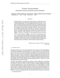 Taming Transformer Without Using Learning Rate Warmup