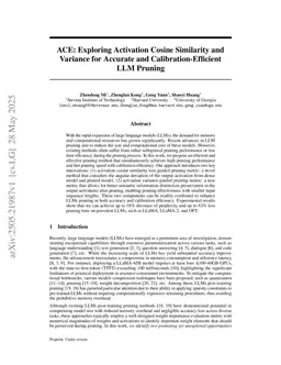 ACE: Exploring Activation Cosine Similarity and Variance for Accurate and Calibration-Efficient LLM Pruning