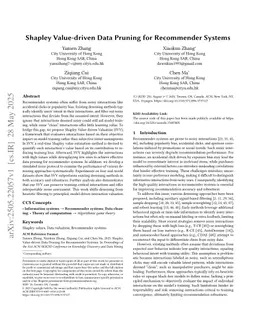 Shapley Value-driven Data Pruning for Recommender Systems