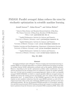 PADAM: Parallel averaged Adam reduces the error for stochastic optimization in scientific machine learning
