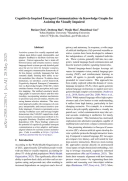 Cognitively-Inspired Emergent Communication via Knowledge Graphs for Assisting the Visually Impaired