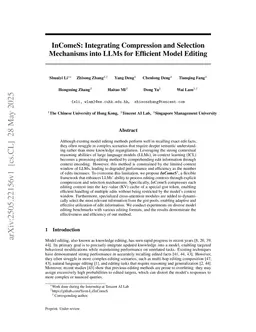 InComeS: Integrating Compression and Selection Mechanisms into LLMs for Efficient Model Editing