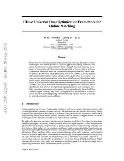 UDuo: Universal Dual Optimization Framework for Online Matching