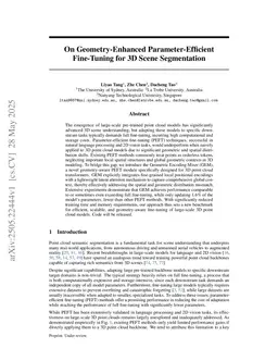 On Geometry-Enhanced Parameter-Efficient Fine-Tuning for 3D Scene Segmentation