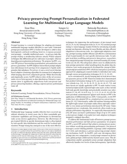 Privacy-preserving Prompt Personalization in Federated Learning for Multimodal Large Language Models