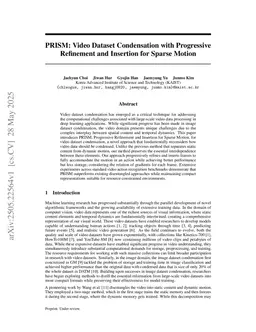 PRISM: Video Dataset Condensation with Progressive Refinement and Insertion for Sparse Motion