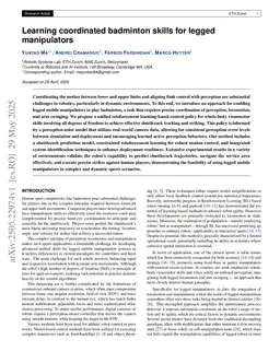 Learning coordinated badminton skills for legged manipulators