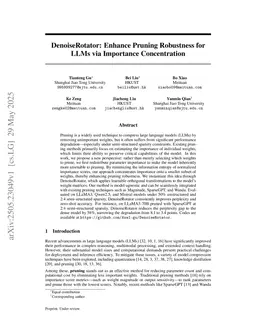 DenoiseRotator: Enhance Pruning Robustness for LLMs via Importance Concentration