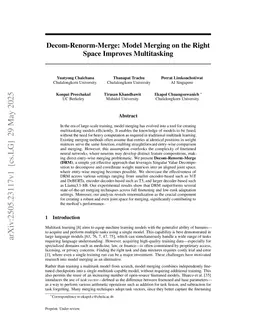 Decom-Renorm-Merge: Model Merging on the Right Space Improves Multitasking