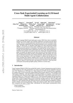 Cross-Task Experiential Learning on LLM-based Multi-Agent Collaboration