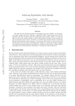 Achieving Equitability with Subsidy