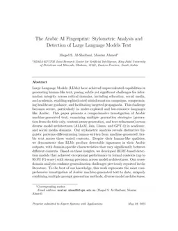 The Arabic AI Fingerprint: Stylometric Analysis and Detection of Large Language Models Text
