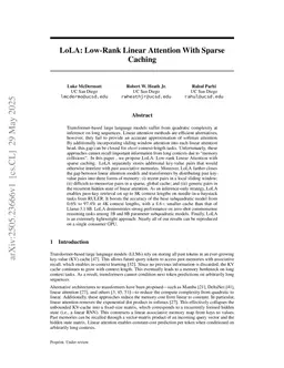 LoLA: Low-Rank Linear Attention With Sparse Caching