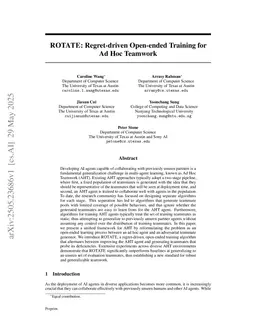 ROTATE: Regret-driven Open-ended Training for Ad Hoc Teamwork
