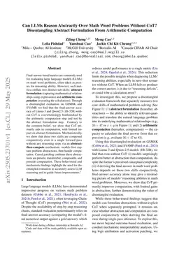 Can LLMs Reason Abstractly Over Math Word Problems Without CoT? Disentangling Abstract Formulation From Arithmetic Computation