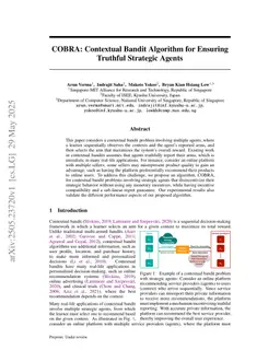 COBRA: Contextual Bandit Algorithm for Ensuring Truthful Strategic Agents