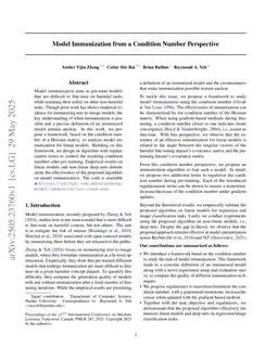 Model Immunization from a Condition Number Perspective