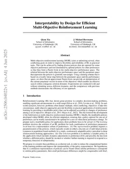 Interpretability by Design for Efficient Multi-Objective Reinforcement Learning