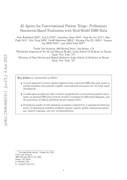 AI Agents for Conversational Patient Triage: Preliminary Simulation-Based Evaluation with Real-World EHR Data