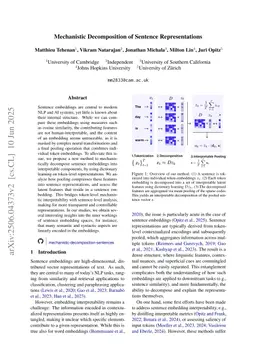 Mechanistic Decomposition of Sentence Representations