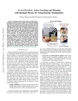 ActivePusher: Active Learning and Planning with Residual Physics for Nonprehensile Manipulation