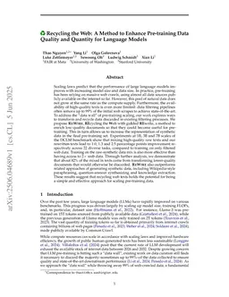 Recycling the Web: A Method to Enhance Pre-training Data Quality and Quantity for Language Models