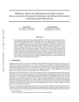 GOLFer: Smaller LM-Generated Documents Hallucination Filter & Combiner for Query Expansion in Information Retrieval