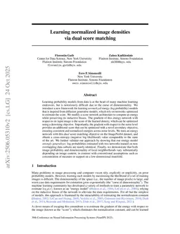 Learning normalized image densities via dual score matching
