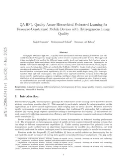 QA-HFL: Quality-Aware Hierarchical Federated Learning for Resource-Constrained Mobile Devices with Heterogeneous Image Quality