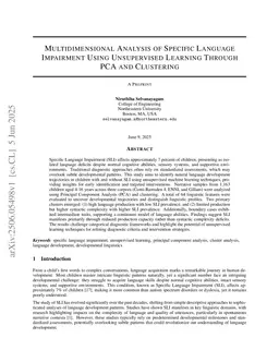 Multidimensional Analysis of Specific Language Impairment Using Unsupervised Learning Through PCA and Clustering
