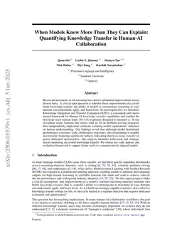 When Models Know More Than They Can Explain: Quantifying Knowledge Transfer in Human-AI Collaboration