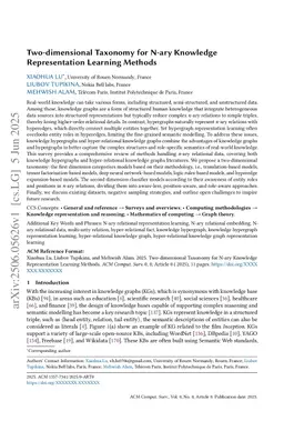 Two-dimensional Taxonomy for N-ary Knowledge Representation Learning Methods